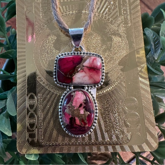 Brand New Sterling Silver 925 Red Rose Dahlia Double Stone Pendant Necklace - Picture 2 of 9